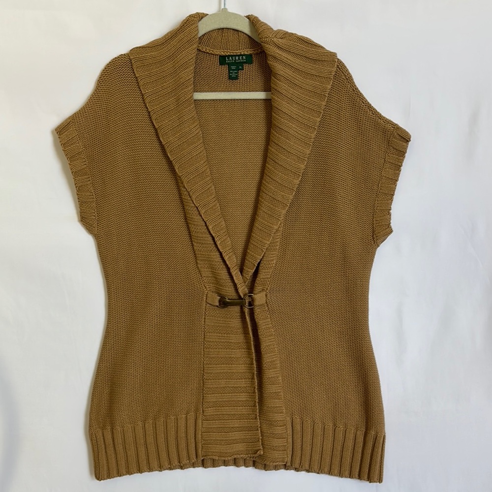 Lauren Ralph Lauren Women's Sz XL Camel Cardigan Sweater Vest Linen blend